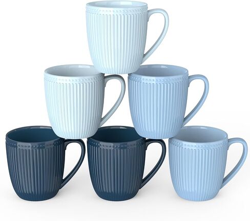 Coffee Mugs Set of 6, 16 Oz White Coffee Mugs, Porcelain Mugs, Large and Easy to Grip Mug Sets, Embossed Coffee Cup Set for Coffee, White in Saudi Arabia