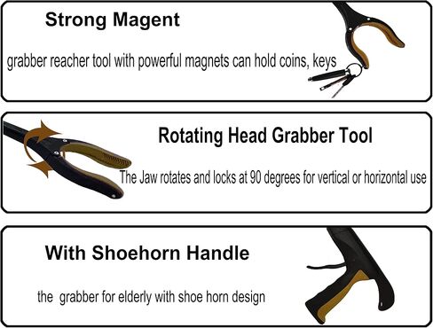 32 inch FDA Registered GrabRunner Folding Reacher Grabber Tool with Strong Magnetic and Swivel Head (Yellow Shoehorn) in Saudi Arabia