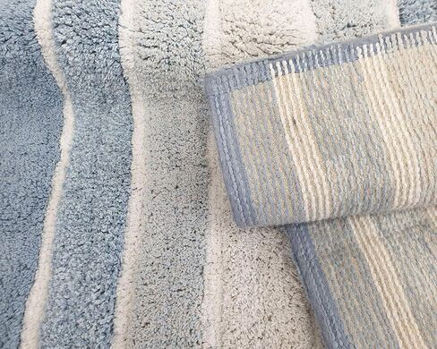 Ramanta Home Alpine Stripe Pure Cotton Bathroom Rug 2 Piece Set - Blue, Anti Slip Soft Absorbent Bathroom Mat Set for Bathroom, Kitchen, Washroom, Machine Washable - 21x32 & 17x24 Inch in Saudi Arabia