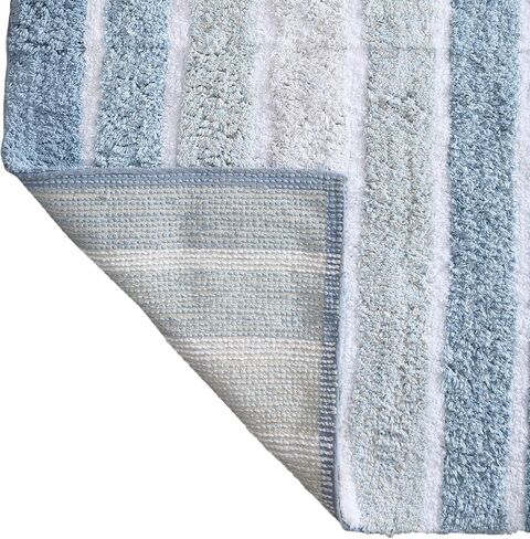 Ramanta Home Alpine Stripe Pure Cotton Bathroom Rug 2 Piece Set - Blue, Anti Slip Soft Absorbent Bathroom Mat Set for Bathroom, Kitchen, Washroom, Machine Washable - 21x32 & 17x24 Inch in Saudi Arabia