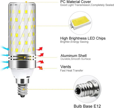 YGS-Tech E12 LED Bulb, 6000K Daylight White Light Bulbs, 16W 1500LM Led Corn Bulb, 120W Incandescent Bulb Equivalent, Non-Dimmable LED Corn Light for Office Home Lighting (8 Pack) in Saudi Arabia