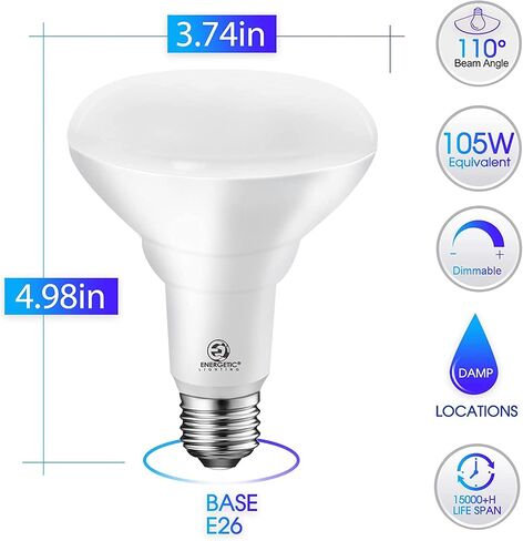 ENERGETIC LED Recessed Light Bulbs BR30, 105W Equivalent, 1500LM, Dimmable, Warm White 3000K, Indoor Flood Lights for Recessed Cans, UL Listed, 6 Pack in Saudi Arabia