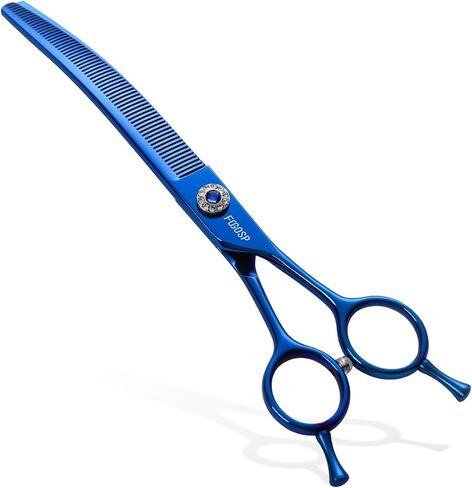 FOGOSP Curved Thinning Shears 7'' Chunker Shears Japan 440C Stainless Steel Professional Dog Scissors for Grooming Small Medium Pet 75% Thinning Rate(BLACK) in Kuwait