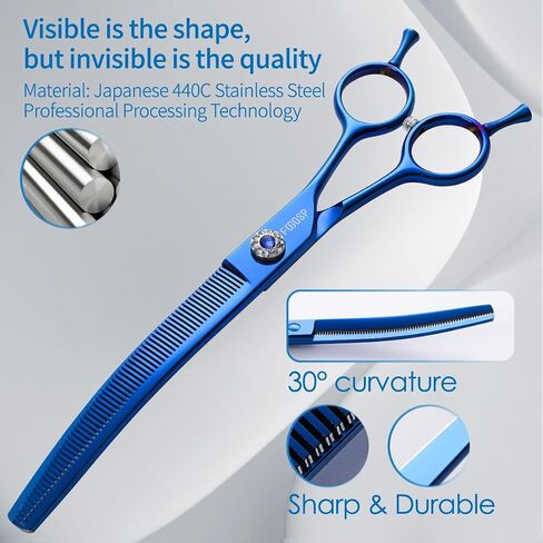 FOGOSP Curved Thinning Shears 7'' Chunker Shears Japan 440C Stainless Steel Professional Dog Scissors for Grooming Small Medium Pet 75% Thinning Rate(BLACK) in Kuwait