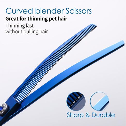FOGOSP Curved Thinning Shears 7'' Chunker Shears Japan 440C Stainless Steel Professional Dog Scissors for Grooming Small Medium Pet 75% Thinning Rate(BLACK) in Kuwait