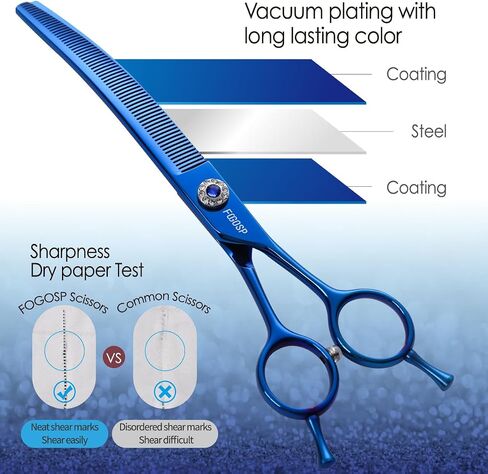 FOGOSP Curved Thinning Shears 7'' Chunker Shears Japan 440C Stainless Steel Professional Dog Scissors for Grooming Small Medium Pet 75% Thinning Rate(BLACK) in Kuwait