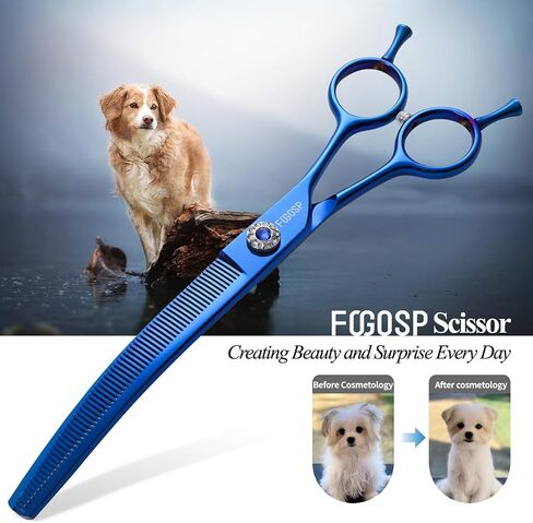 FOGOSP Curved Thinning Shears 7'' Chunker Shears Japan 440C Stainless Steel Professional Dog Scissors for Grooming Small Medium Pet 75% Thinning Rate(BLACK) in Kuwait