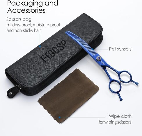 FOGOSP Curved Thinning Shears 7'' Chunker Shears Japan 440C Stainless Steel Professional Dog Scissors for Grooming Small Medium Pet 75% Thinning Rate(BLACK) in Kuwait