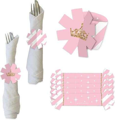Big Dot of Happiness Little Princess Crown - Pink and Gold Princess Baby Shower or Birthday Party Paper Napkin Holder - Napkin Rings - Set of 24 in Saudi Arabia
