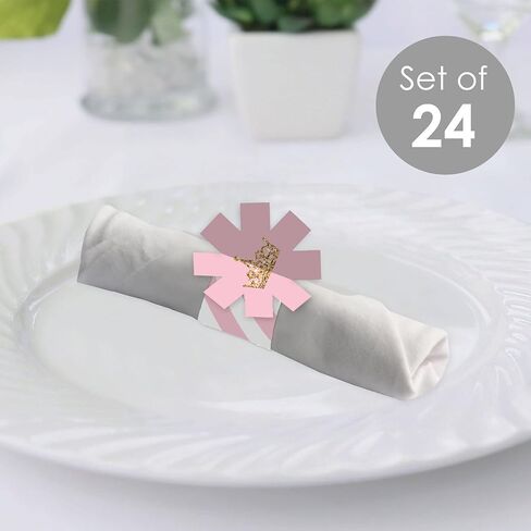 Big Dot of Happiness Little Princess Crown - Pink and Gold Princess Baby Shower or Birthday Party Paper Napkin Holder - Napkin Rings - Set of 24 in Saudi Arabia
