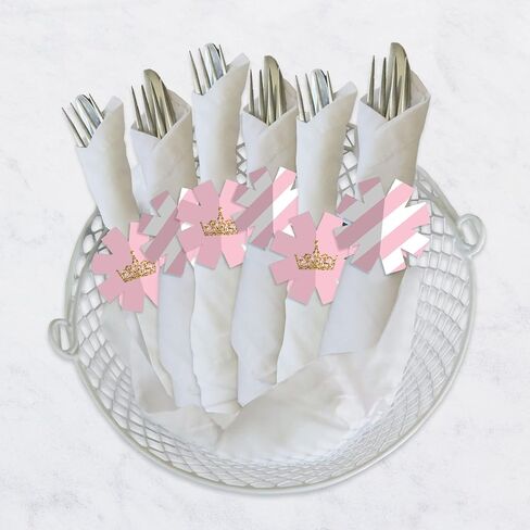 Big Dot of Happiness Little Princess Crown - Pink and Gold Princess Baby Shower or Birthday Party Paper Napkin Holder - Napkin Rings - Set of 24 in Saudi Arabia