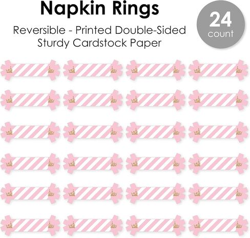 Big Dot of Happiness Little Princess Crown - Pink and Gold Princess Baby Shower or Birthday Party Paper Napkin Holder - Napkin Rings - Set of 24 in Saudi Arabia