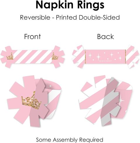 Big Dot of Happiness Little Princess Crown - Pink and Gold Princess Baby Shower or Birthday Party Paper Napkin Holder - Napkin Rings - Set of 24 in Saudi Arabia
