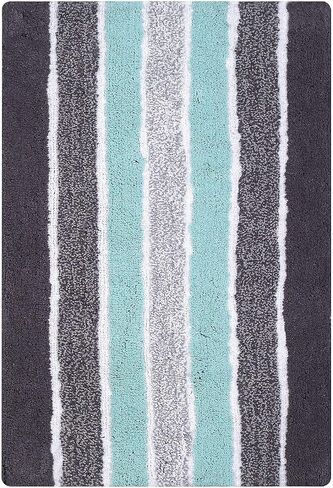 Ramanta Home Alpine Stripe Pure Cotton Bathroom Rug 2 Piece Set - Blue, Anti Slip Soft Absorbent Bathroom Mat Set for Bathroom, Kitchen, Washroom, Machine Washable - 21x32 & 17x24 Inch in Saudi Arabia