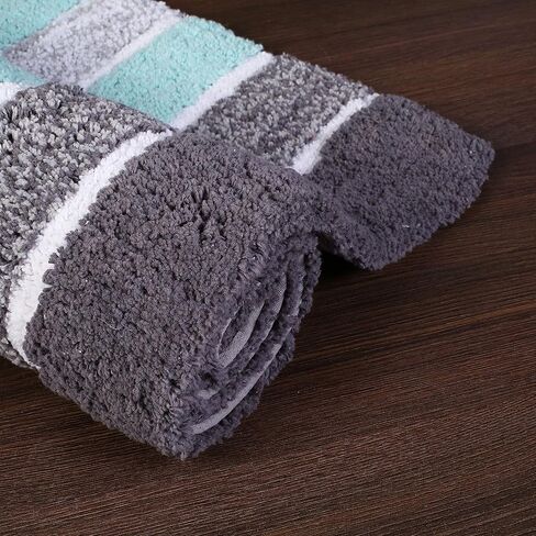 Ramanta Home Alpine Stripe Pure Cotton Bathroom Rug 2 Piece Set - Blue, Anti Slip Soft Absorbent Bathroom Mat Set for Bathroom, Kitchen, Washroom, Machine Washable - 21x32 & 17x24 Inch in Saudi Arabia