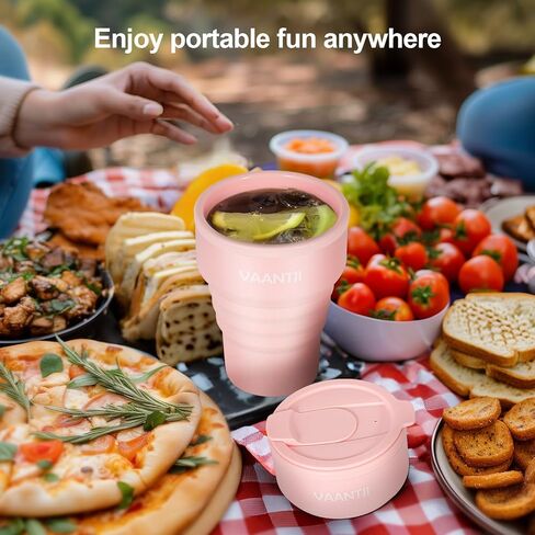 كوب سفر قابل للطي سعة 16 أونصة من VAANTJI للأنشطة الخارجية والداخلية والسفر والتخييم واليوجا ويحمل المشروبات الساخنة والباردة (أكسفورد-أزرق) in Kuwait