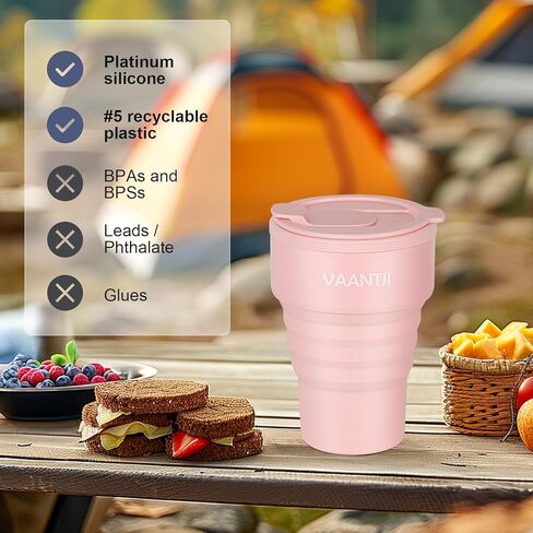 كوب سفر قابل للطي سعة 16 أونصة من VAANTJI للأنشطة الخارجية والداخلية والسفر والتخييم واليوجا ويحمل المشروبات الساخنة والباردة (أكسفورد-أزرق) in Kuwait