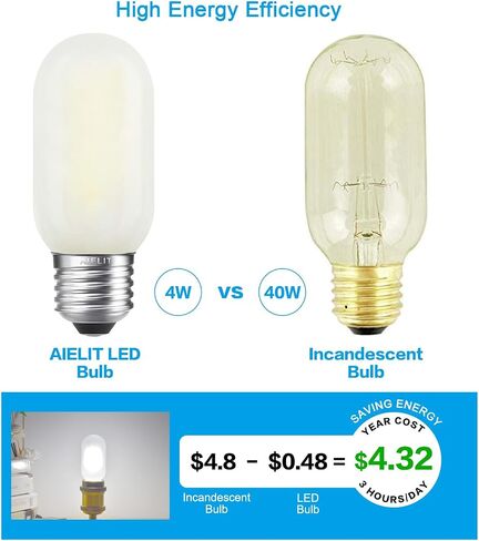 لمبة إضاءة LED متجمدة T10/T30 مكافئة 25 وات، أبيض دافئ 2700 كيلفن، 200 لومن، قاعدة قياسية E26، مصابيح أنبوبية LED قابلة للتعتيم بقدرة 2 وات، لمبة إديسون ذات الشعيرات الكلاسيكية للثريا المعلقة، 4 عبوات in Kuwait