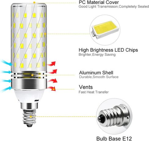 YGS-Tech E12 LED Bulb, 6000K Daylight White Light Bulbs, 16W 1500LM Led Corn Bulb, 120W Incandescent Bulb Equivalent, Non-Dimmable LED Corn Light for Office Home Lighting (8 Pack) in Saudi Arabia