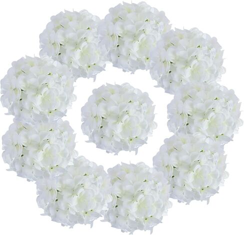 مجموعة رؤوس زهور حرير كوبية بيضاء من AVIVIHO مكونة من 10 زهور كوبية بيضاء كاملة اصطناعية مع سيقان لحفلات الزفاف والمنزل والحفلات وديكور حمام الطفل in Kuwait