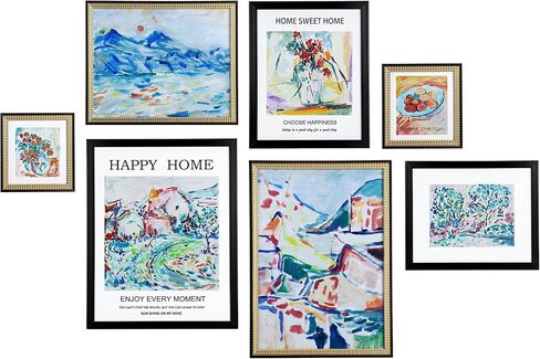 لوحة فنية جدارية مؤطرة من ArtbyHannah Gallery - مجموعة من 7 إطارات صور ماتيس ملونة لتزيين الحائط، مجموعة إطارات سوداء وذهبية لديكور غرفة المعيشة in Kuwait