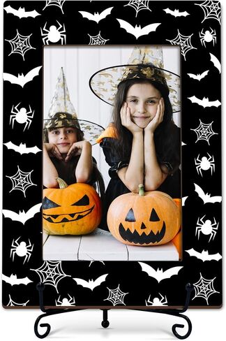 DETIHO Happy Halloween Frame, 4x6 Wood Picture Frame with an Easel, Spooky Indoor Decorations, Kids Halloween gifts for Boys, Girls -Bat Pattern 09 in Saudi Arabia