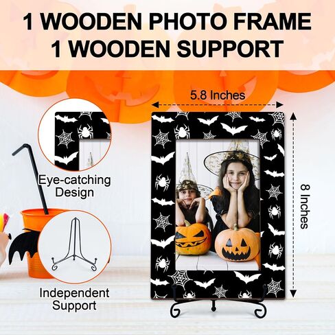 DETIHO Happy Halloween Frame, 4x6 Wood Picture Frame with an Easel, Spooky Indoor Decorations, Kids Halloween gifts for Boys, Girls -Bat Pattern 09 in Saudi Arabia