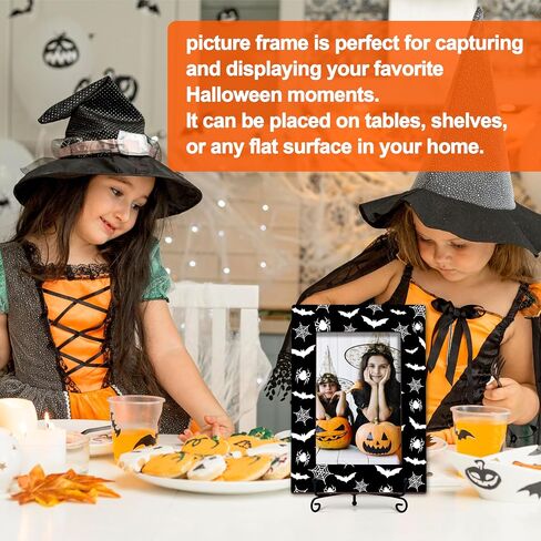 DETIHO Happy Halloween Frame, 4x6 Wood Picture Frame with an Easel, Spooky Indoor Decorations, Kids Halloween gifts for Boys, Girls -Bat Pattern 09 in Saudi Arabia