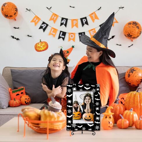 DETIHO Happy Halloween Frame, 4x6 Wood Picture Frame with an Easel, Spooky Indoor Decorations, Kids Halloween gifts for Boys, Girls -Bat Pattern 09 in Saudi Arabia