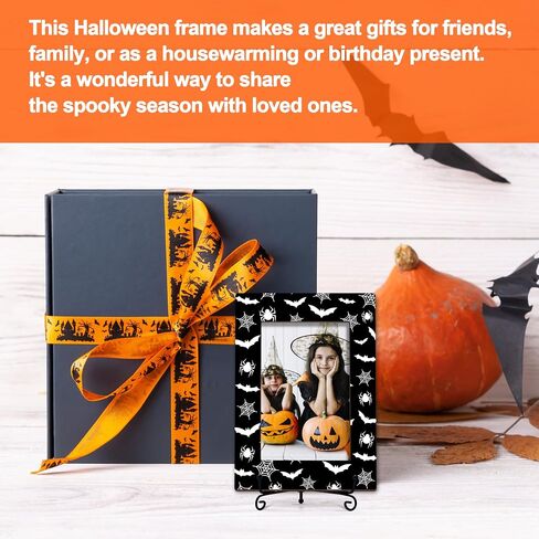 DETIHO Happy Halloween Frame, 4x6 Wood Picture Frame with an Easel, Spooky Indoor Decorations, Kids Halloween gifts for Boys, Girls -Bat Pattern 09 in Saudi Arabia