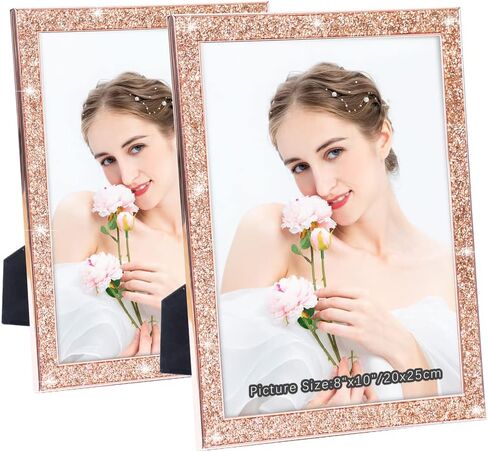 Glitter Picture Frames 8x10 Set of 2 Crystal Diamond Mirror Picture Frame, Metal Glass Wall Photo Frames for Wall or Desktop Display(Rosegold) in Saudi Arabia