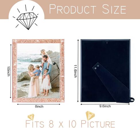 Glitter Picture Frames 8x10 Set of 2 Crystal Diamond Mirror Picture Frame, Metal Glass Wall Photo Frames for Wall or Desktop Display(Rosegold) in Saudi Arabia