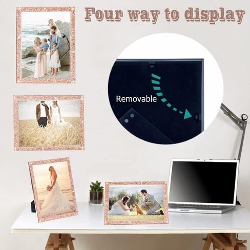 Glitter Picture Frames 8x10 Set of 2 Crystal Diamond Mirror Picture Frame, Metal Glass Wall Photo Frames for Wall or Desktop Display(Rosegold) in Saudi Arabia