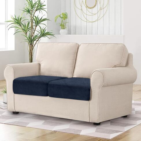 Couch Covers for 2 Cushion Couch Sofa Velvet 2-Piece Seat Cushion Cover Stretch Love Seat Couch Covers Separated Sectional Sofa Slipcovers Furniture Protector (2-Seater or Backrest, Navy) in Kuwait
