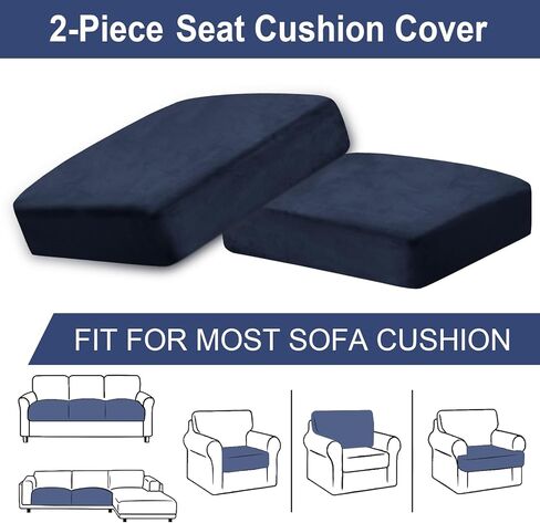 Couch Covers for 2 Cushion Couch Sofa Velvet 2-Piece Seat Cushion Cover Stretch Love Seat Couch Covers Separated Sectional Sofa Slipcovers Furniture Protector (2-Seater or Backrest, Navy) in Kuwait