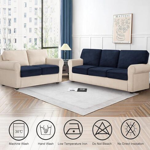 Couch Covers for 2 Cushion Couch Sofa Velvet 2-Piece Seat Cushion Cover Stretch Love Seat Couch Covers Separated Sectional Sofa Slipcovers Furniture Protector (2-Seater or Backrest, Navy) in Kuwait