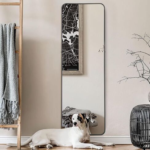 Natsukage 64"x21" Full Length Mirror Large Floor Mirror with Stand Wall Mirror Full Length Body Mirror Standing Hanging or Leaning Against Wall Bedroom Mirror Aluminum Alloy Frame Black-Round Corner in Saudi Arabia