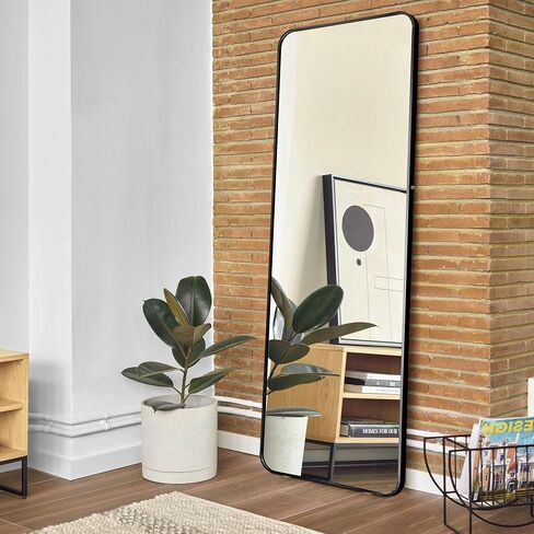Natsukage 64"x21" Full Length Mirror Large Floor Mirror with Stand Wall Mirror Full Length Body Mirror Standing Hanging or Leaning Against Wall Bedroom Mirror Aluminum Alloy Frame Black-Round Corner in Saudi Arabia