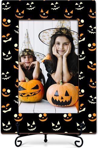 DETIHO Happy Halloween Frame, 4x6 Wood Picture Frame with an Easel, Spooky Indoor Decorations, Kids Halloween gifts for Boys, Girls -Bat Pattern 09 in Saudi Arabia