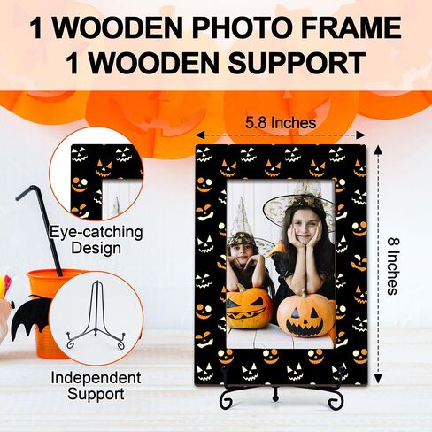 DETIHO Happy Halloween Frame, 4x6 Wood Picture Frame with an Easel, Spooky Indoor Decorations, Kids Halloween gifts for Boys, Girls -Bat Pattern 09 in Saudi Arabia