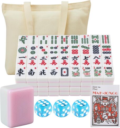 مجموعة ألعاب YINIUREN American Mahjong مقاس كبير 1.6 بوصة 166 قطعة من البلاط الأمريكي Mahjong مجموعة ميلامين Mah-Jongg (وردي، 1.6 × 1.2 × 0.8 بوصة) in Kuwait