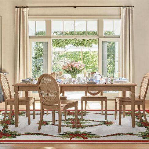 Artoid Mode Holly Ribbon Pines Christmas Area Rug, Xmas Winter Home Decor Low-Profile Washable Area Rugs for Entryway Bedroom Living Room Laundry Room Indoor 5x7 Feet in Saudi Arabia