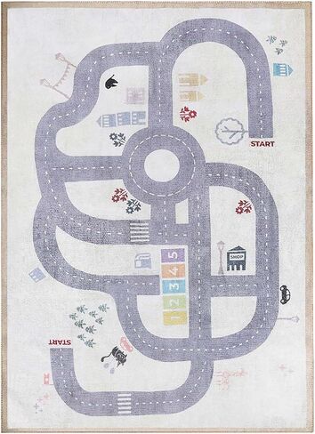 Superior Indoor Area Rug, Felt Dot Backing, for Kids or Pets, Nursery, Playroom, Bedroom, Day Care, School, Floor Cover, Path Road Non-Slip Kids Rug, 2' x 3', Ivory in Saudi Arabia