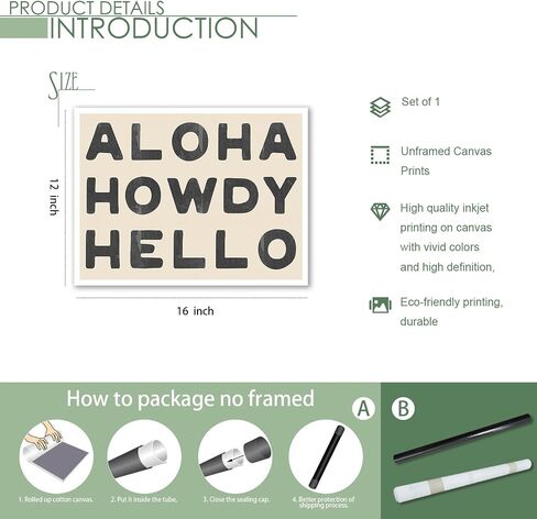 sdgobvco Aloha Howdy Hello Canvas Wall Art, Coastal Cowgirl Poster, Blue Western Prints Painting, Howdy Sign Posters for Teen Girls Room, Bar Cart Prints 12x16in Unframed in Saudi Arabia