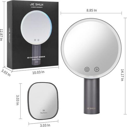 مرآة مكياج مقاس 8.9 بوصة مع 3 ألوان LED، شاشة تعمل باللمس، مرآة مكياج مكبرة 5 مرات، مع دوران 360 درجة، مرآة زينة قابلة لإعادة الشحن وقابلة لإعادة الشحن، للحمام أو غرفة النوم in Kuwait