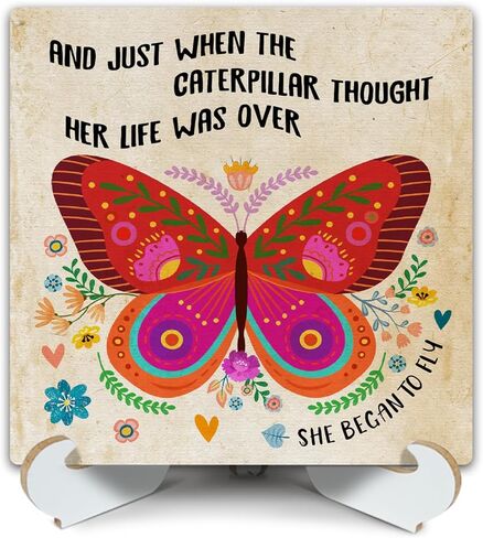 هدايا ملهمة للمرأة لافتة خشبية مع حامل، لوحة ديكور على شكل فراشة لمكتب المنزل والمكتب لرف الطاولة، هدايا تحفيزية هدية تخرج للفتاة والابنة والزوجة - b013 in Kuwait