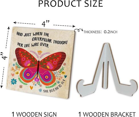 هدايا ملهمة للمرأة لافتة خشبية مع حامل، لوحة ديكور على شكل فراشة لمكتب المنزل والمكتب لرف الطاولة، هدايا تحفيزية هدية تخرج للفتاة والابنة والزوجة - b013 in Kuwait