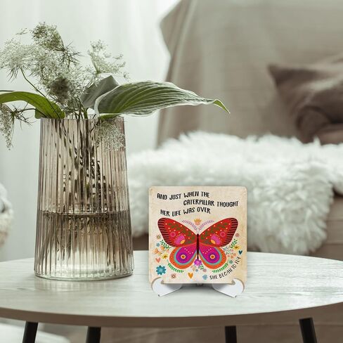 هدايا ملهمة للمرأة لافتة خشبية مع حامل، لوحة ديكور على شكل فراشة لمكتب المنزل والمكتب لرف الطاولة، هدايا تحفيزية هدية تخرج للفتاة والابنة والزوجة - b013 in Kuwait