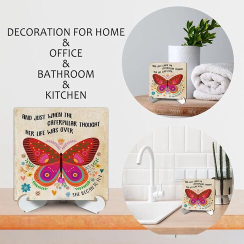 هدايا ملهمة للمرأة لافتة خشبية مع حامل، لوحة ديكور على شكل فراشة لمكتب المنزل والمكتب لرف الطاولة، هدايا تحفيزية هدية تخرج للفتاة والابنة والزوجة - b013 in Kuwait