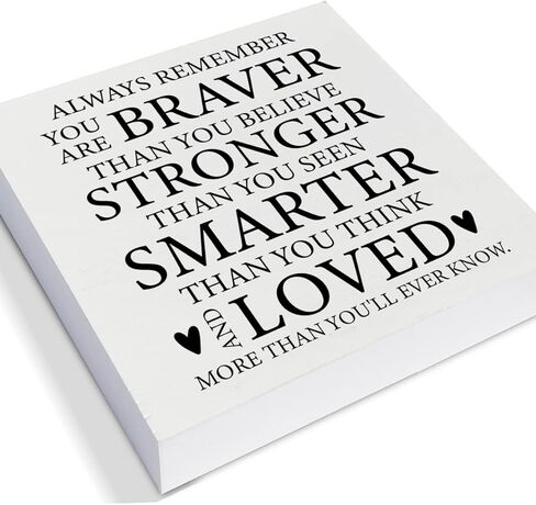 لافتة صندوق خشبي مزخرفة مشجعة، تذكر دائمًا أنك أكثر شجاعة مما تعتقد، لوحة خشبية للديكور المنزلي، رف مكتب المكتب أو عرض الحائط in Kuwait